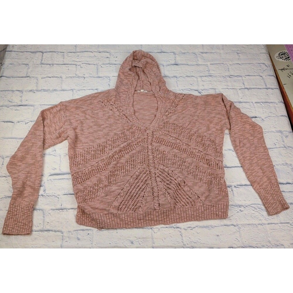 Maurices Mauve Womens Open Knit Sweater XL Boho Hood Beachy Layered Look
